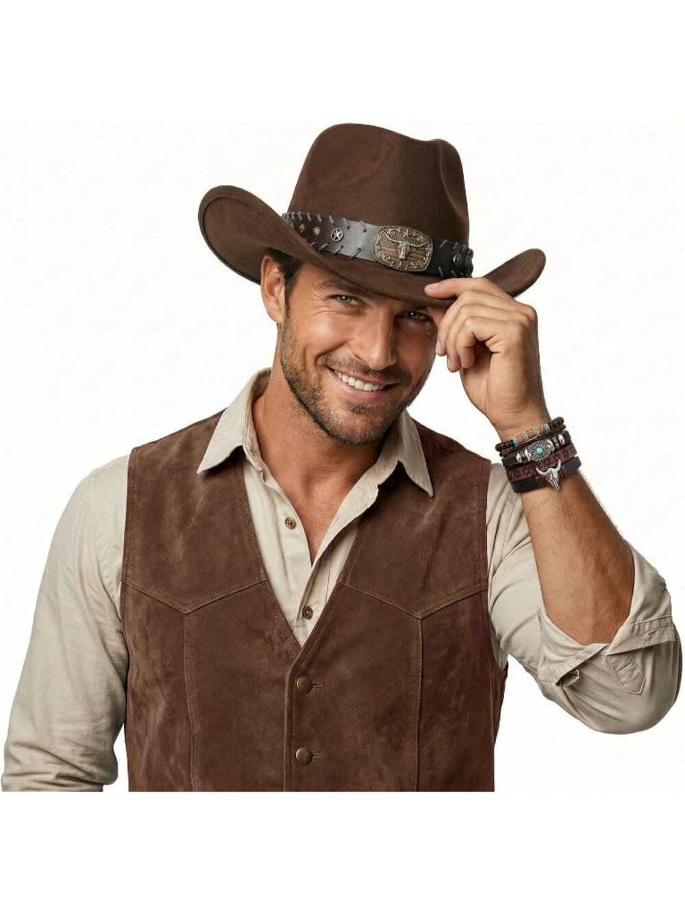 Unisex Brown Bull Bronze Wide Brim Rodeo Imported Western Cowgirl Cowboy Hat